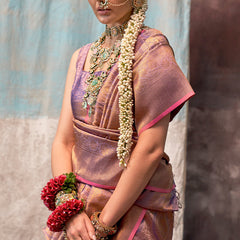 Sempiternal Lavender Kanjivaram Silk Saree With Snazzy Blouse Piece