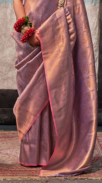 Sempiternal Lavender Kanjivaram Silk Saree With Snazzy Blouse Piece