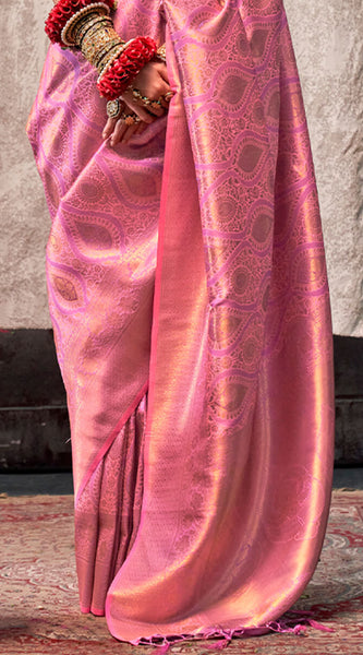 Dissemble Pink Kanjivaram Silk Saree With Ephemeral Blouse Piece