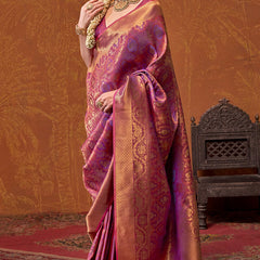 Flaunt Purple Kanjivaram Silk Saree With Sizzling Blouse Piece