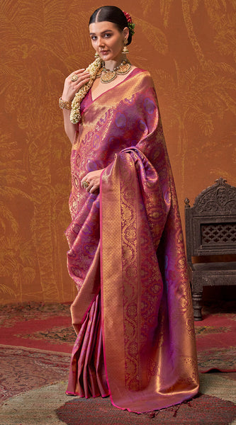 Flaunt Purple Kanjivaram Silk Saree With Sizzling Blouse Piece