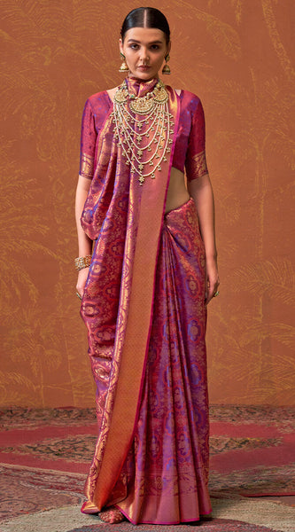 Flaunt Purple Kanjivaram Silk Saree With Sizzling Blouse Piece