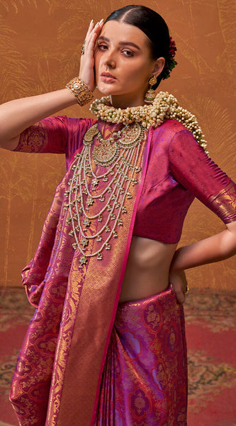 Flaunt Purple Kanjivaram Silk Saree With Sizzling Blouse Piece