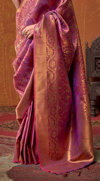 Flaunt Purple Kanjivaram Silk Saree With Sizzling Blouse Piece