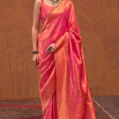 Intricate Pink Kanjivaram Silk Saree With Smart Blouse Piece
