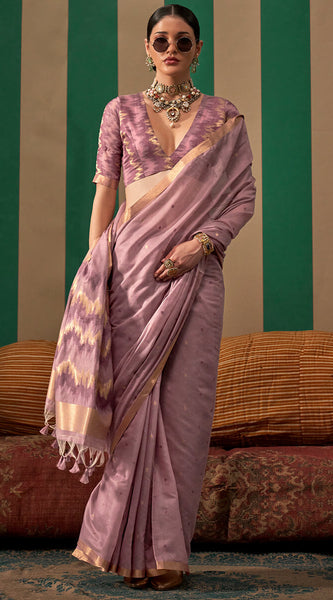 Glittering Lavender Cotton Silk Saree With Radiant Blouse Piece