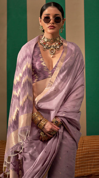 Glittering Lavender Cotton Silk Saree With Radiant Blouse Piece