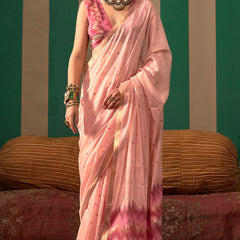 Seraphic Baby Pink Cotton Silk Saree With Beguiling Blouse Piece