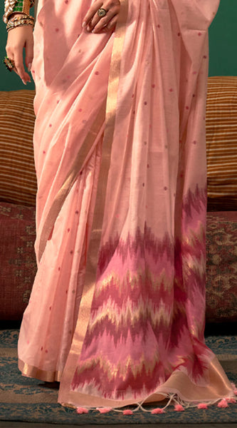 Seraphic Baby Pink Cotton Silk Saree With Beguiling Blouse Piece