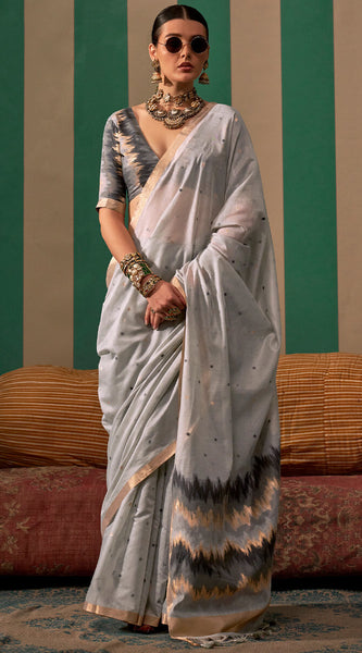 Serendipity Grey Cotton Silk Saree With Palimpsest Blouse Piece