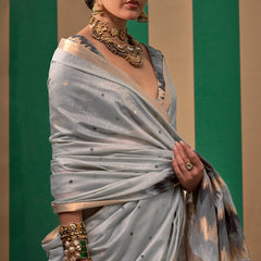 Serendipity Grey Cotton Silk Saree With Palimpsest Blouse Piece