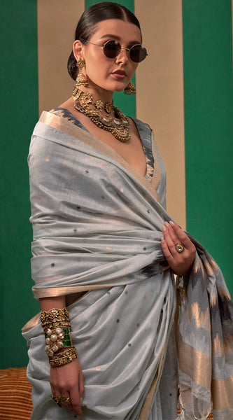 Serendipity Grey Cotton Silk Saree With Palimpsest Blouse Piece