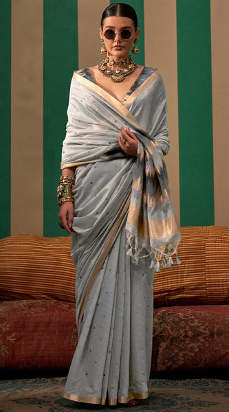 Serendipity Grey Cotton Silk Saree With Palimpsest Blouse Piece