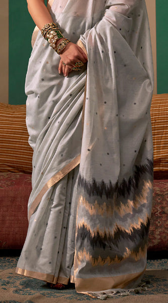 Serendipity Grey Cotton Silk Saree With Palimpsest Blouse Piece