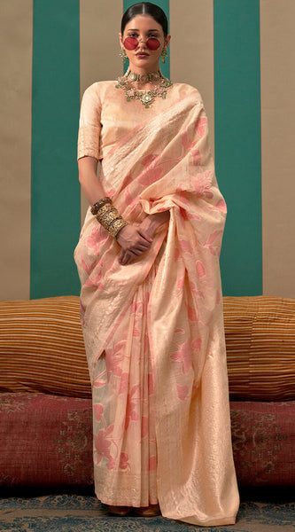 Smart Beige Cotton Silk Saree With Adoring Blouse Piece