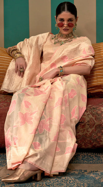 Smart Beige Cotton Silk Saree With Adoring Blouse Piece