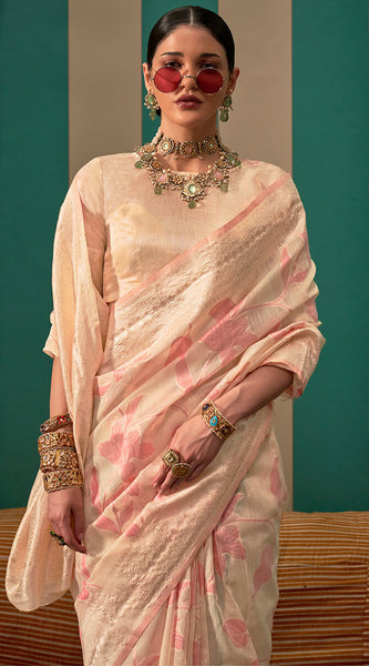Smart Beige Cotton Silk Saree With Adoring Blouse Piece