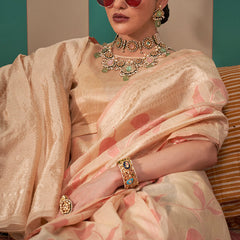 Smart Beige Cotton Silk Saree With Adoring Blouse Piece