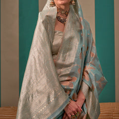 Lagniappe Sky Cotton Silk Saree With Pleasurable Blouse Piece