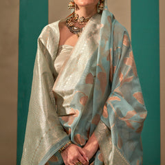 Lagniappe Sky Cotton Silk Saree With Pleasurable Blouse Piece