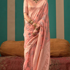 Resplendent Peach Cotton Silk Saree With Posh Blouse Piece