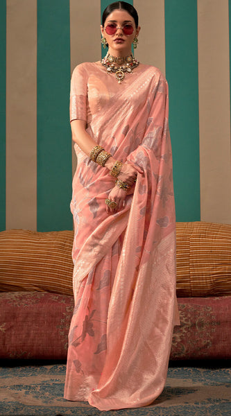 Resplendent Peach Cotton Silk Saree With Posh Blouse Piece