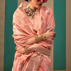 Resplendent Peach Cotton Silk Saree With Posh Blouse Piece