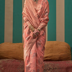 Resplendent Peach Cotton Silk Saree With Posh Blouse Piece