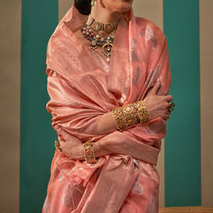 Resplendent Peach Cotton Silk Saree With Posh Blouse Piece