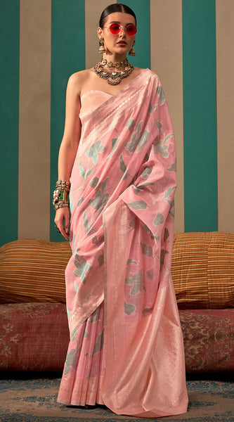 Desuetude Pink Cotton Silk Saree With Fantabulous Blouse Piece