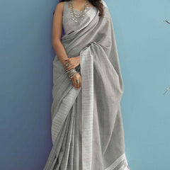 Innovative Grey Lucknowi Silk Saree With Phenomenal Blouse Piece