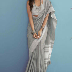 Innovative Grey Lucknowi Silk Saree With Phenomenal Blouse Piece