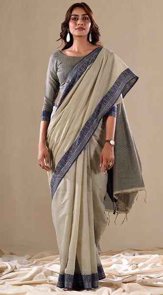 Extraordinary Grey Cotton Silk Saree With Lovely Blouse Piece