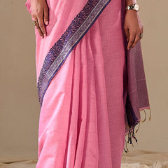 Sophisticated Baby Pink Cotton Silk Saree With Gleaming Blouse Piece