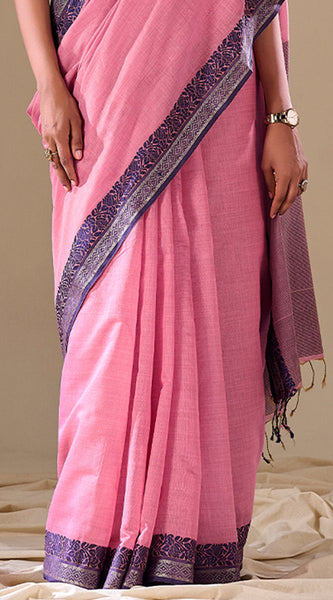 Sophisticated Baby Pink Cotton Silk Saree With Gleaming Blouse Piece