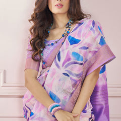 Refreshing Lavender Digital Printed Soft Silk Saree With Adorning Blouse Piece