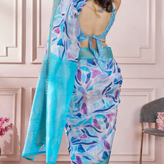 Delightful Firozi Digital Printed Soft Silk Saree With Entrancing Blouse Piece