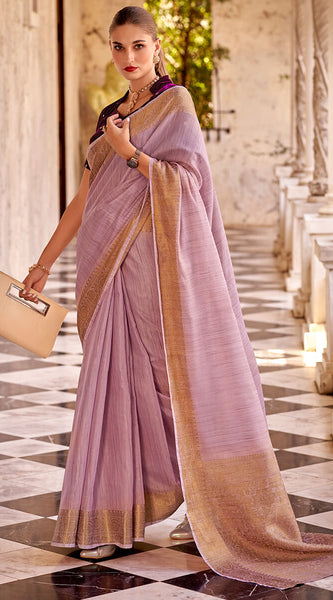 Demanding Lavender Cotton Silk Saree With Groovy Blouse Piece