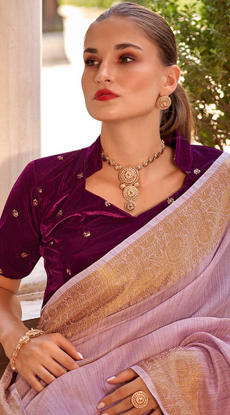 Demanding Lavender Cotton Silk Saree With Groovy Blouse Piece