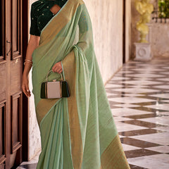 Flamboyant Pista Cotton Silk Saree With Glorious Blouse Piece