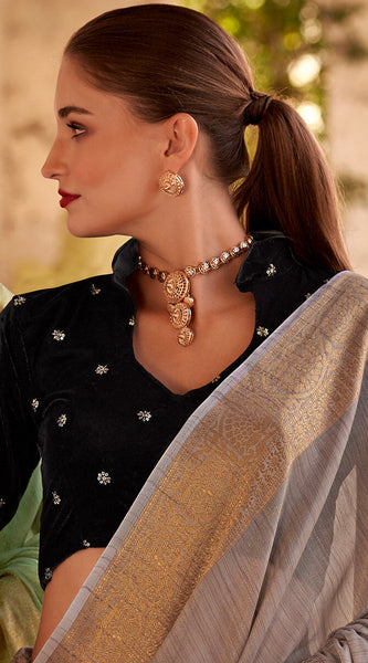 Ideal Grey Cotton Silk Saree With Cynosure Blouse Piece