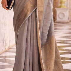 Ideal Grey Cotton Silk Saree With Cynosure Blouse Piece