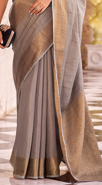 Ideal Grey Cotton Silk Saree With Cynosure Blouse Piece