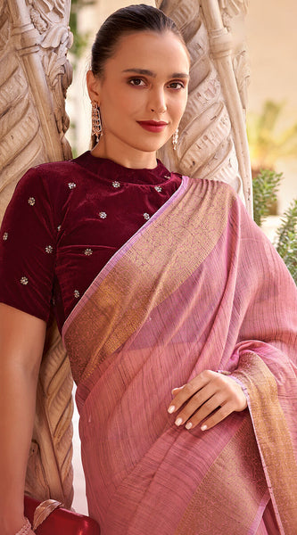 Efflorescence Pink Cotton Silk Saree With Mellifluous Blouse Piece