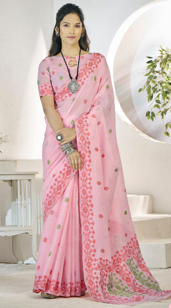 Preferable Pink Cotton Silk Saree With Exquisite Blouse Piece