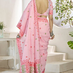 Preferable Pink Cotton Silk Saree With Exquisite Blouse Piece