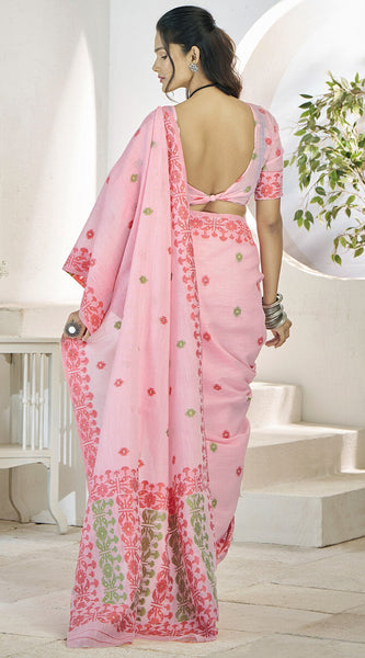 Preferable Pink Cotton Silk Saree With Exquisite Blouse Piece