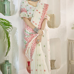 Epiphany Beige Cotton Silk Saree With Murmurous Blouse Piece