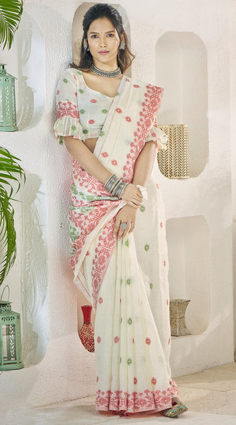 Epiphany Beige Cotton Silk Saree With Murmurous Blouse Piece