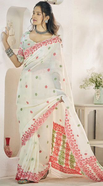 Epiphany Beige Cotton Silk Saree With Murmurous Blouse Piece